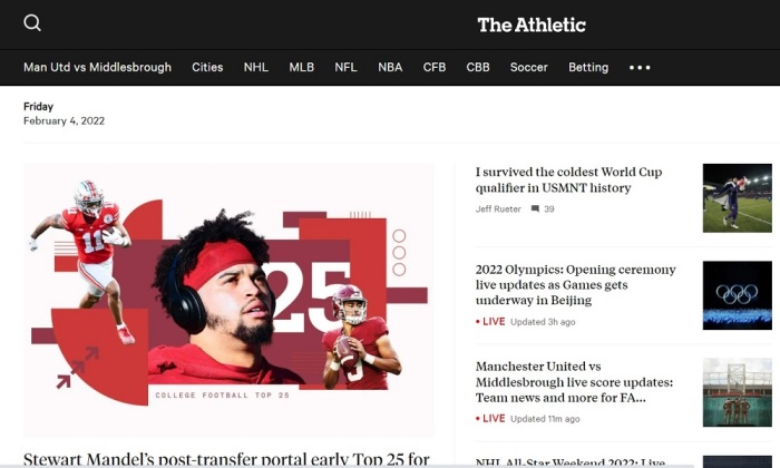موقع The Athletic الرياضي الذي استحوذت عليه نيويورك تايمز
